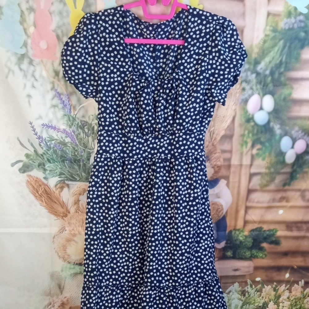 💩 Navy Blue Floral Long Dress